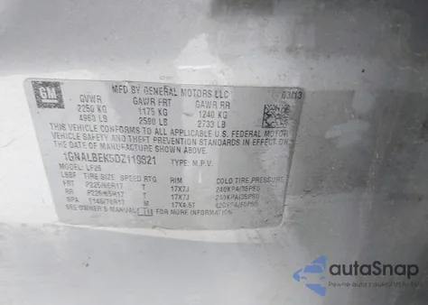 2013 Chevrolet Equinox Ls from USA, damaged, VIN 1GNALBEK5DZ119821